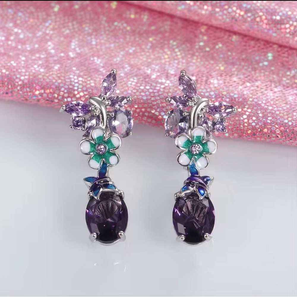 Lovely Teardrops Purple Gemstone Enamel Earrings